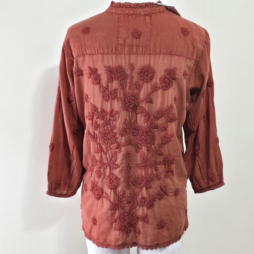 NWT Kyla Seo Caite Sz S Paloma Embroidered Cotton Blouse Top Terracota Boho - Picture 7 of 16